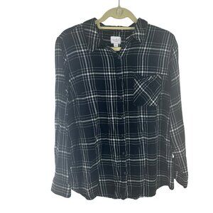Isabel Maternity Black & White Plaid Button-Up Long-Sleeve Shirt Large